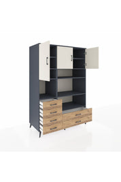 Kronos Dolap 9 Raflı 6 Çekmeceli 3 Kapaklı 132x59x195 Antrasit-Aytaşı/Çam