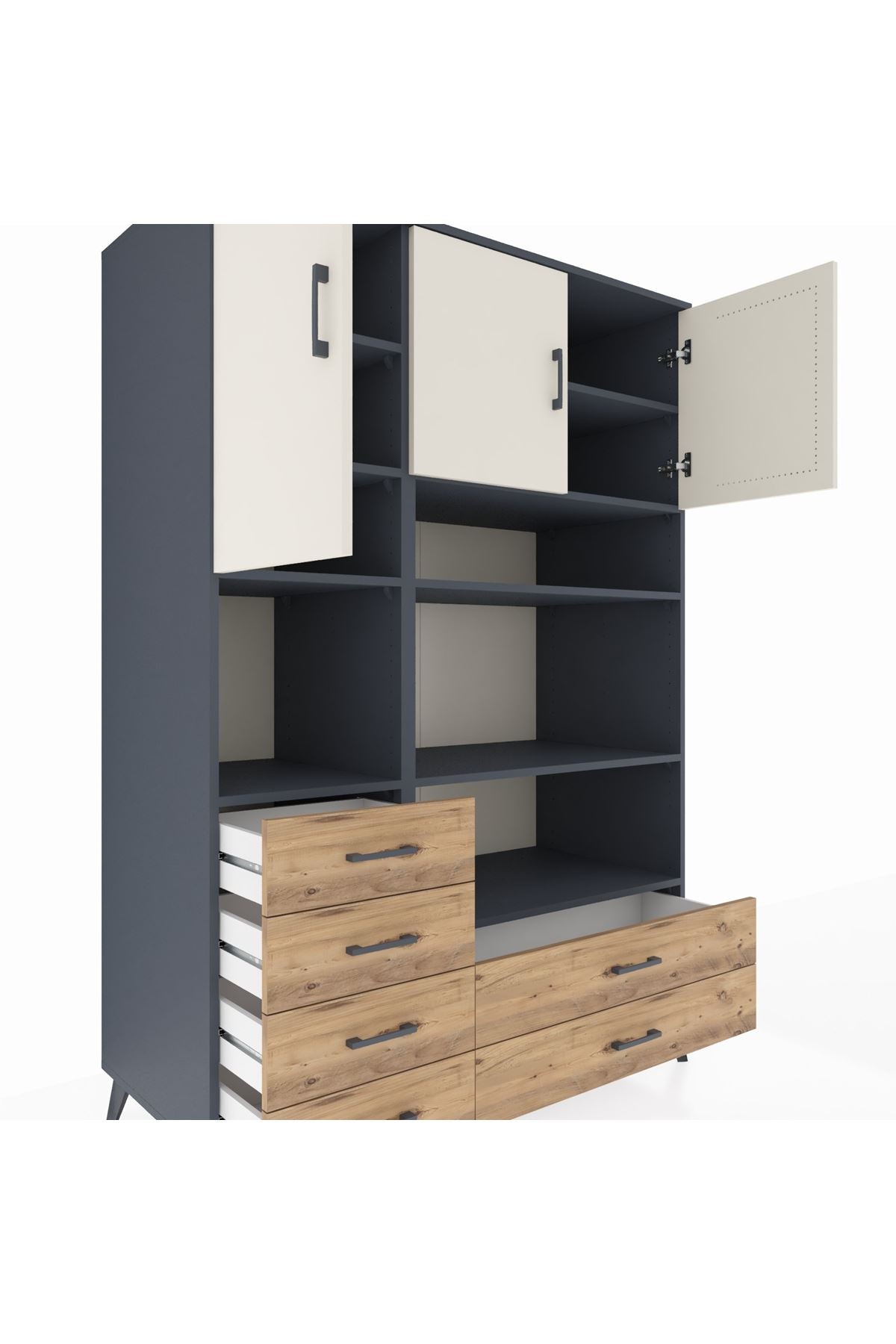 Kronos Dolap 9 Raflı 6 Çekmeceli 3 Kapaklı 132x59x195 Antrasit-Aytaşı/Çam