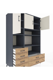 Kronos Dolap 9 Raflı 6 Çekmeceli 3 Kapaklı 132x59x195 Antrasit-Aytaşı/Çam