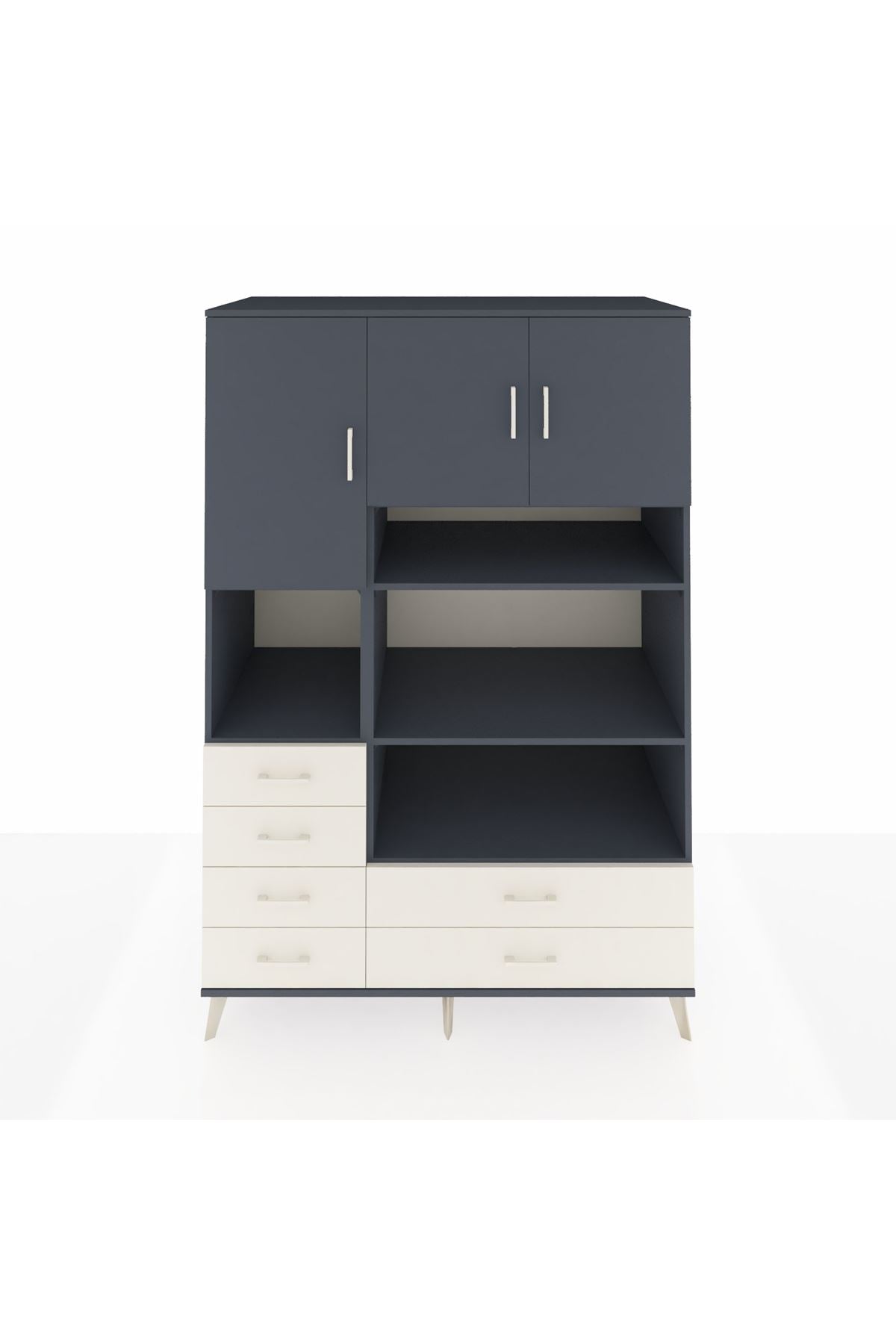 Kronos Dolap 9 Raflı 6 Çekmeceli 3 Kapaklı 132x59x195 Antrasit-Antrasit/Aytaşı