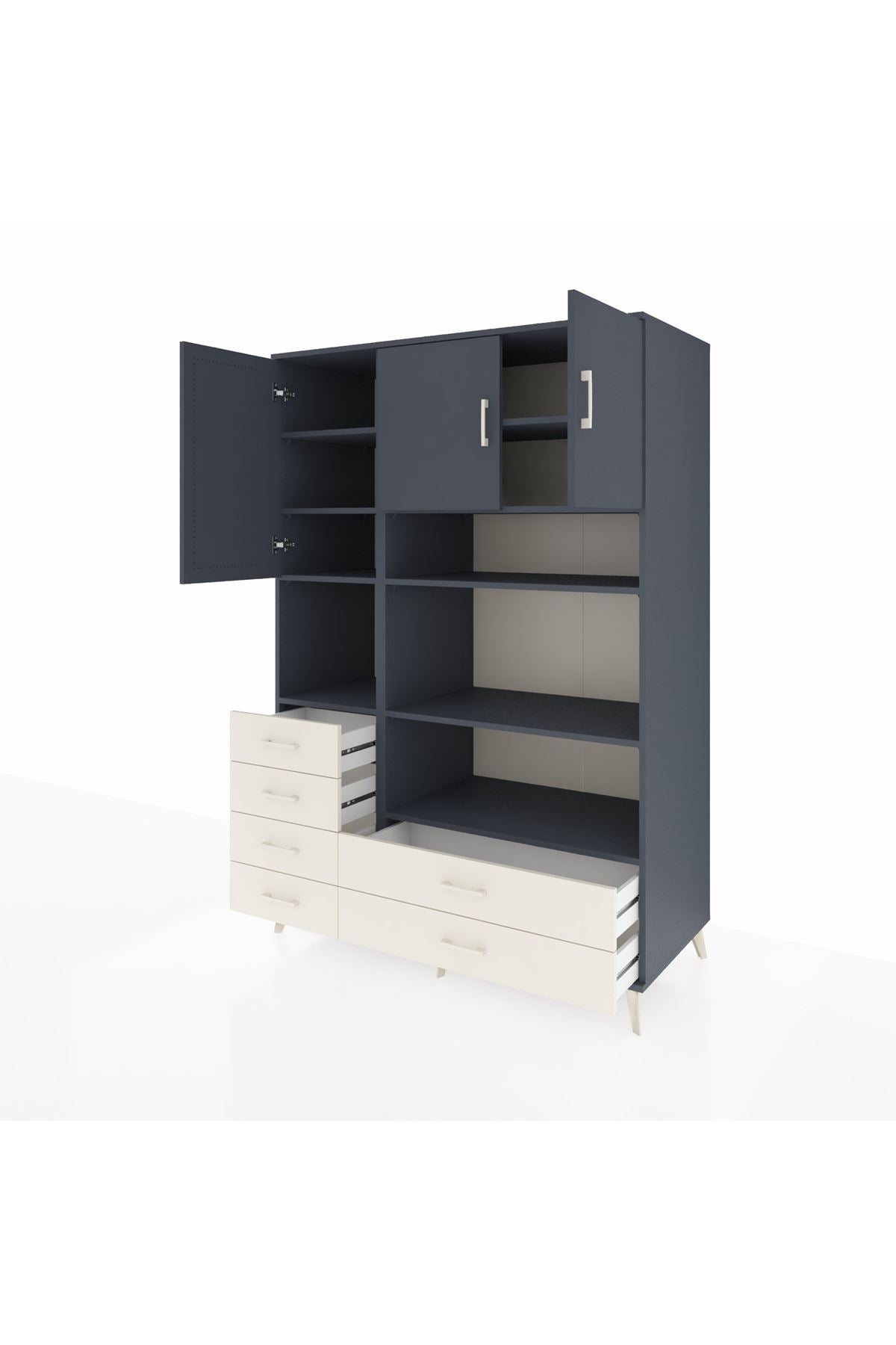 Kronos Dolap 9 Raflı 6 Çekmeceli 3 Kapaklı 132x59x195 Antrasit-Antrasit/Aytaşı