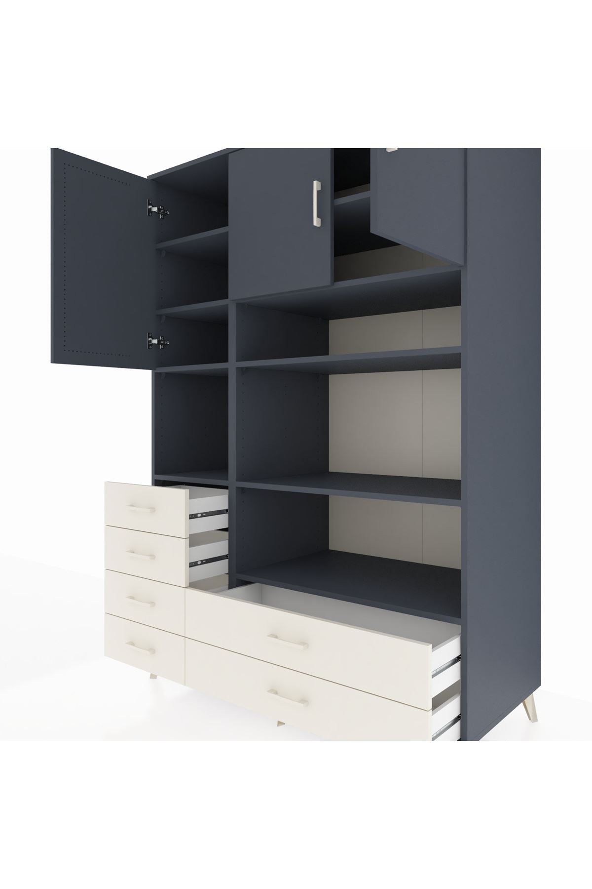 Kronos Dolap 9 Raflı 6 Çekmeceli 3 Kapaklı 132x59x195 Antrasit-Antrasit/Aytaşı