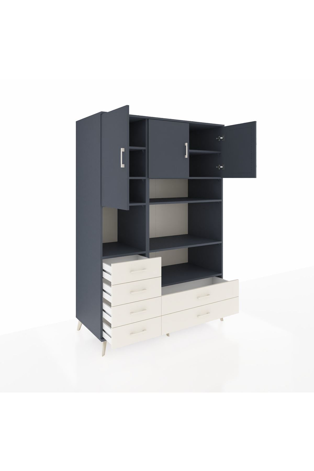 Kronos Dolap 9 Raflı 6 Çekmeceli 3 Kapaklı 132x59x195 Antrasit-Antrasit/Aytaşı