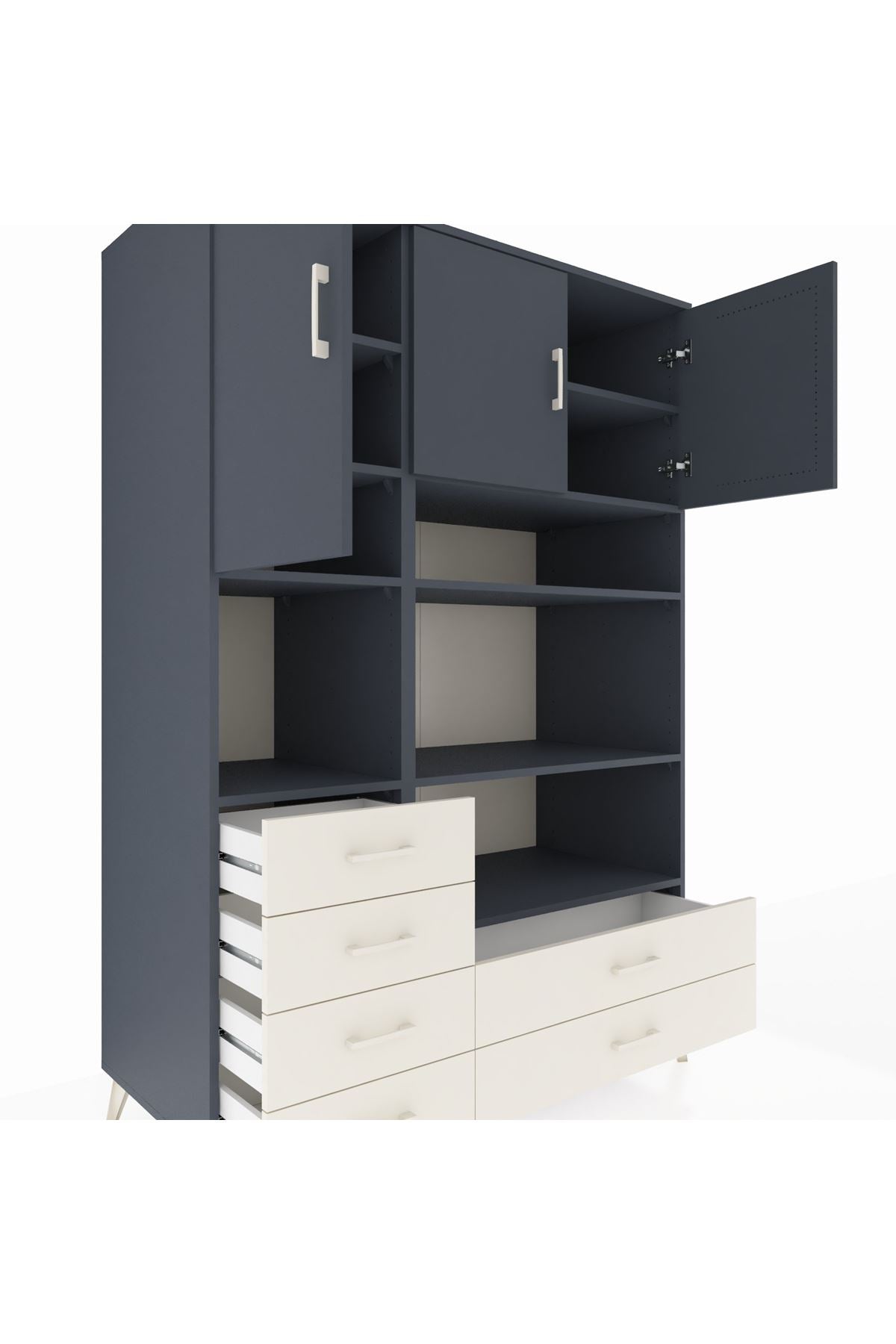 Kronos Dolap 9 Raflı 6 Çekmeceli 3 Kapaklı 132x59x195 Antrasit-Antrasit/Aytaşı