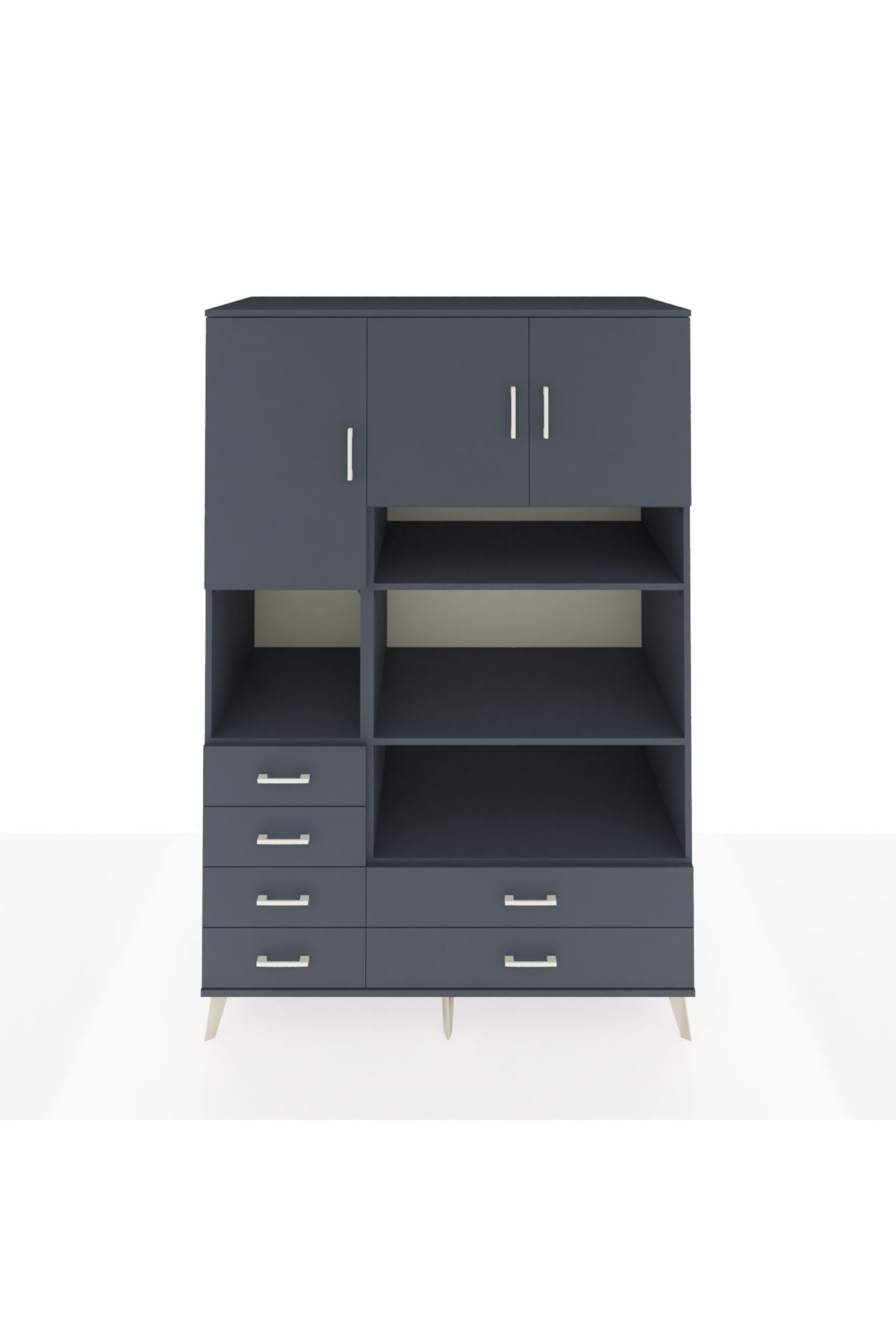 Kronos Dolap 9 Raflı 6 Çekmeceli 3 Kapaklı 132x59x195 Antrasit-Antrasit/Antrasit