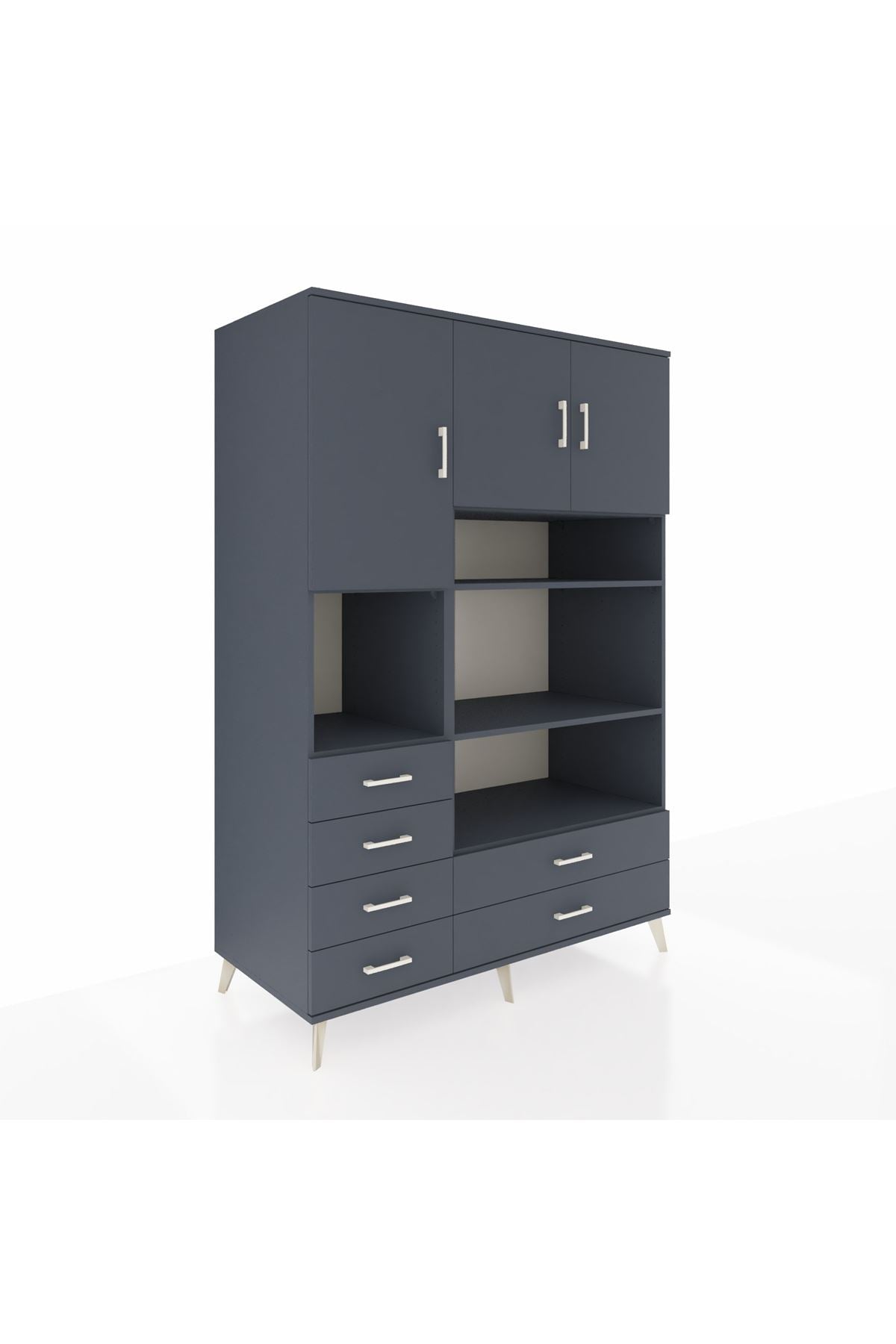 Kronos Dolap 9 Raflı 6 Çekmeceli 3 Kapaklı 132x59x195 Antrasit-Antrasit/Antrasit