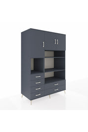 Kronos Dolap 9 Raflı 6 Çekmeceli 3 Kapaklı 132x59x195 Antrasit-Antrasit/Antrasit