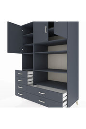Kronos Dolap 9 Raflı 6 Çekmeceli 3 Kapaklı 132x59x195 Antrasit-Antrasit/Antrasit