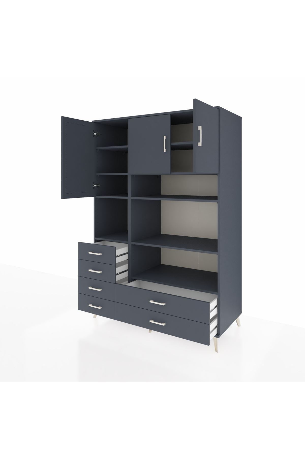 Kronos Dolap 9 Raflı 6 Çekmeceli 3 Kapaklı 132x59x195 Antrasit-Antrasit/Antrasit