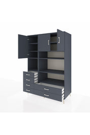 Kronos Dolap 9 Raflı 6 Çekmeceli 3 Kapaklı 132x59x195 Antrasit-Antrasit/Antrasit