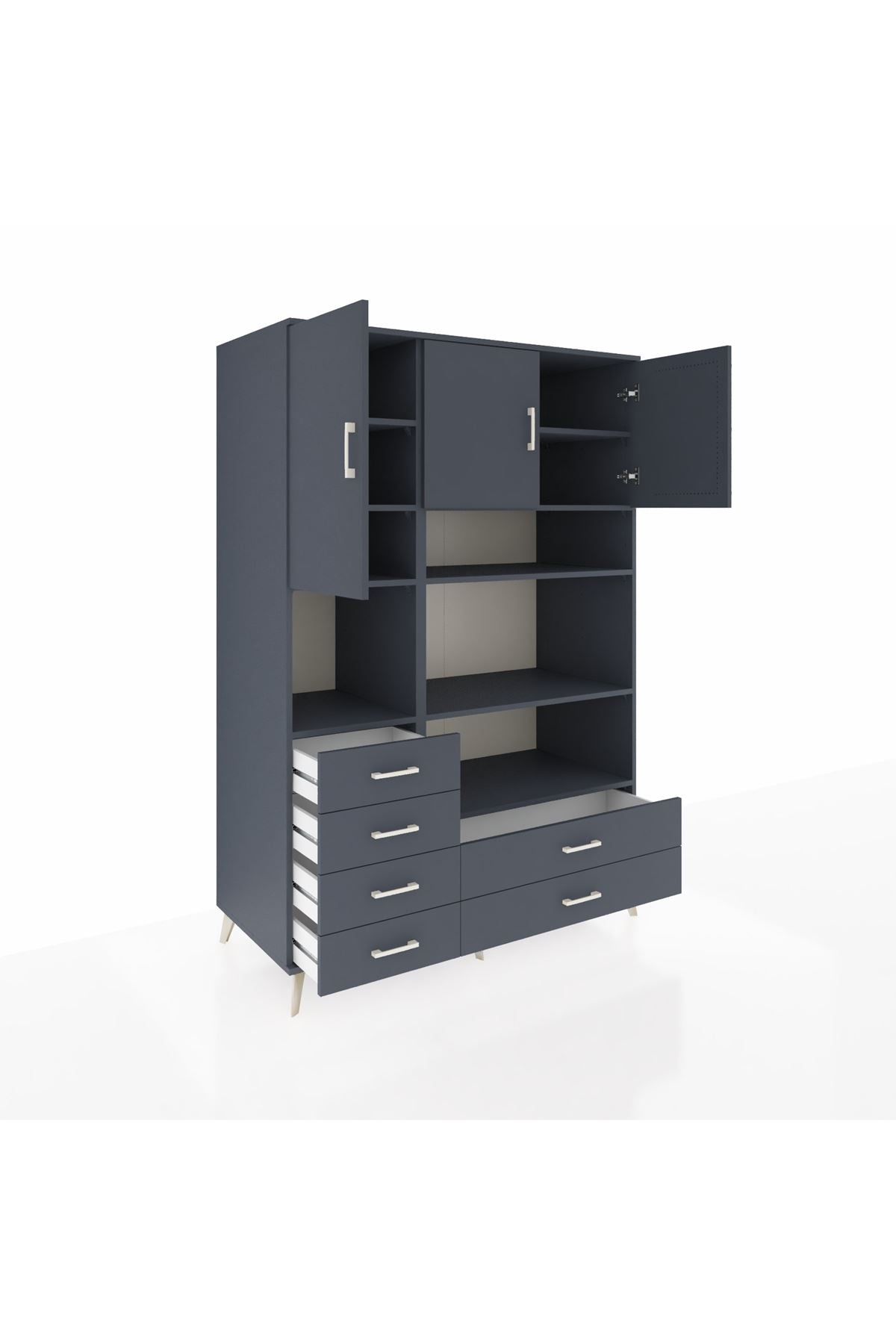 Kronos Dolap 9 Raflı 6 Çekmeceli 3 Kapaklı 132x59x195 Antrasit-Antrasit/Antrasit