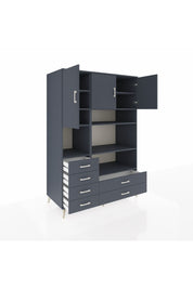Kronos Dolap 9 Raflı 6 Çekmeceli 3 Kapaklı 132x59x195 Antrasit-Antrasit/Antrasit
