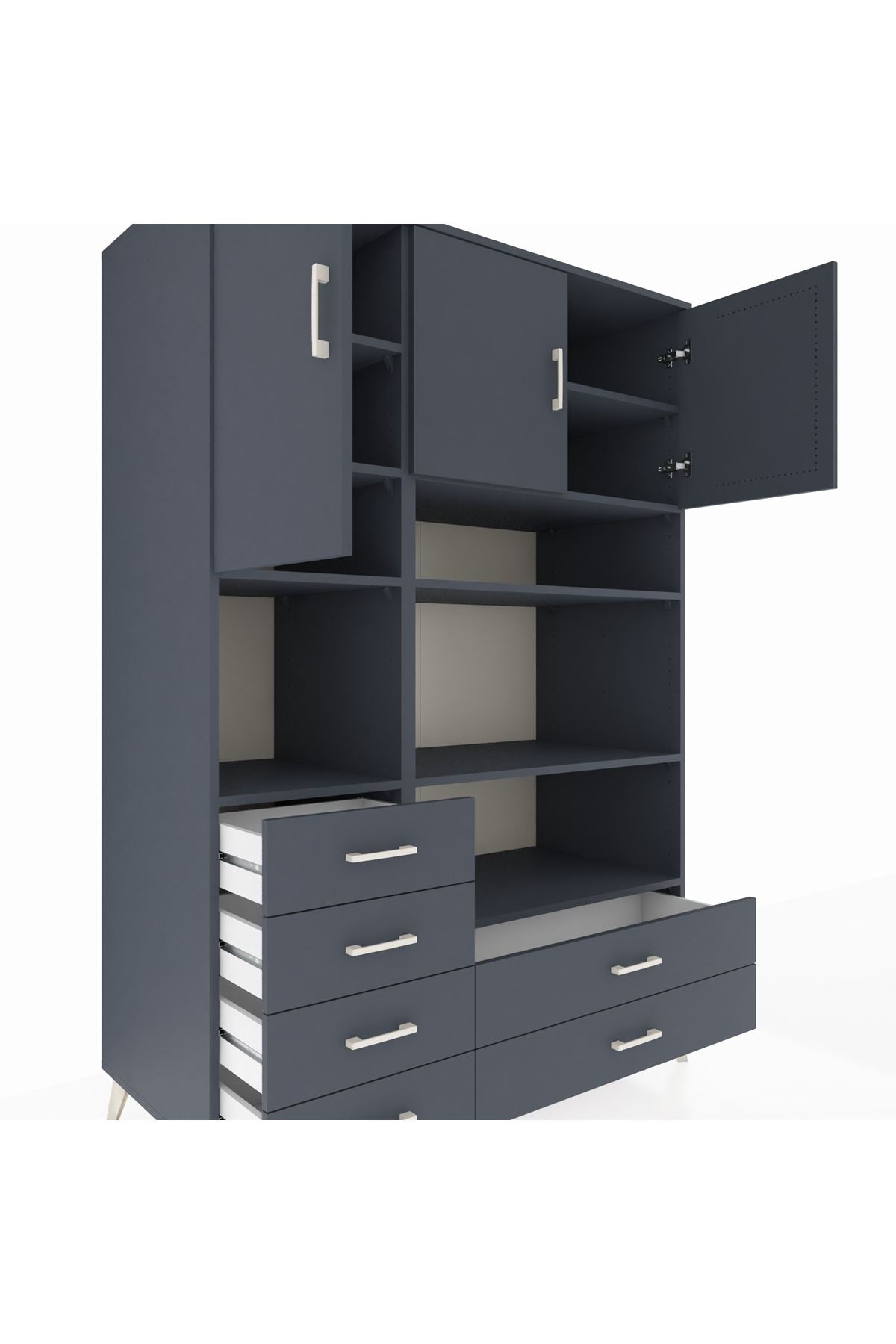 Kronos Dolap 9 Raflı 6 Çekmeceli 3 Kapaklı 132x59x195 Antrasit-Antrasit/Antrasit