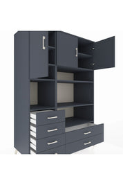 Kronos Dolap 9 Raflı 6 Çekmeceli 3 Kapaklı 132x59x195 Antrasit-Antrasit/Antrasit