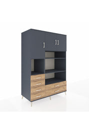 Kronos Dolap 9 Raflı 6 Çekmeceli 3 Kapaklı 132x59x195 Antrasit-Antrasit/Çam