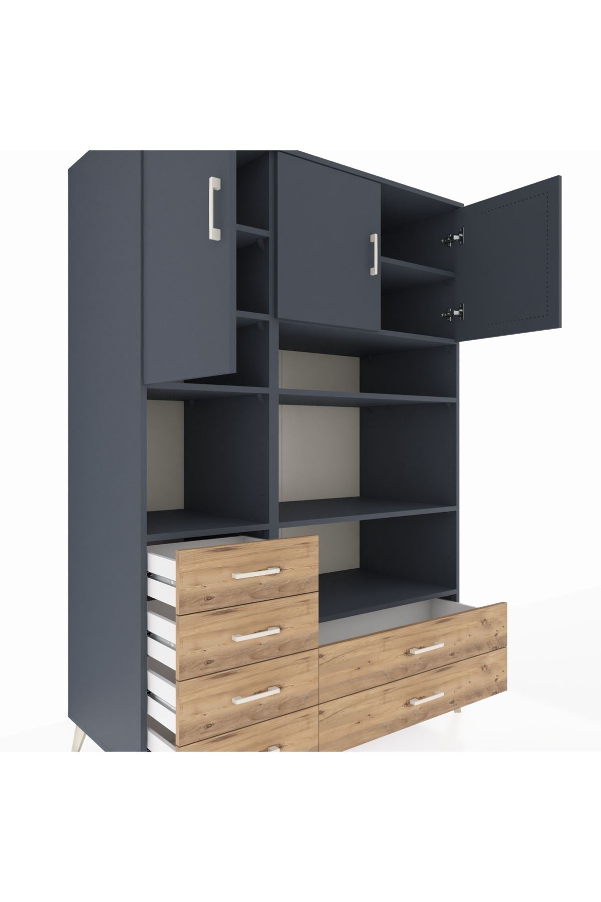 Kronos Dolap 9 Raflı 6 Çekmeceli 3 Kapaklı 132x59x195 Antrasit-Antrasit/Çam