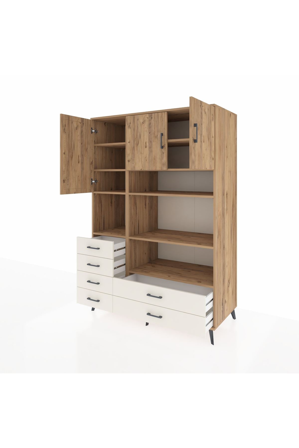 Kronos Dolap 9 Raflı 6 Çekmeceli 3 Kapaklı 132x59x195 Çam-Çam/Aytaşı