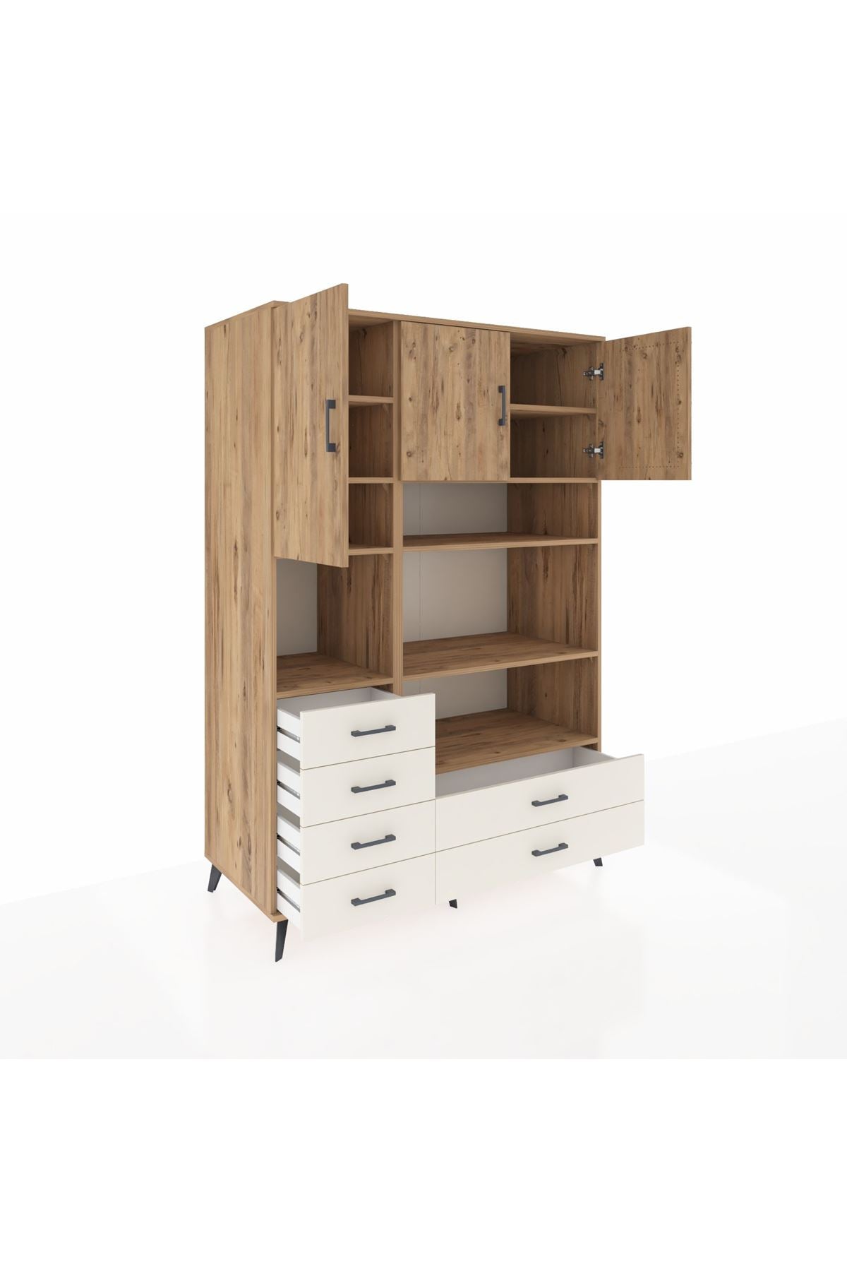 Kronos Dolap 9 Raflı 6 Çekmeceli 3 Kapaklı 132x59x195 Çam-Çam/Aytaşı