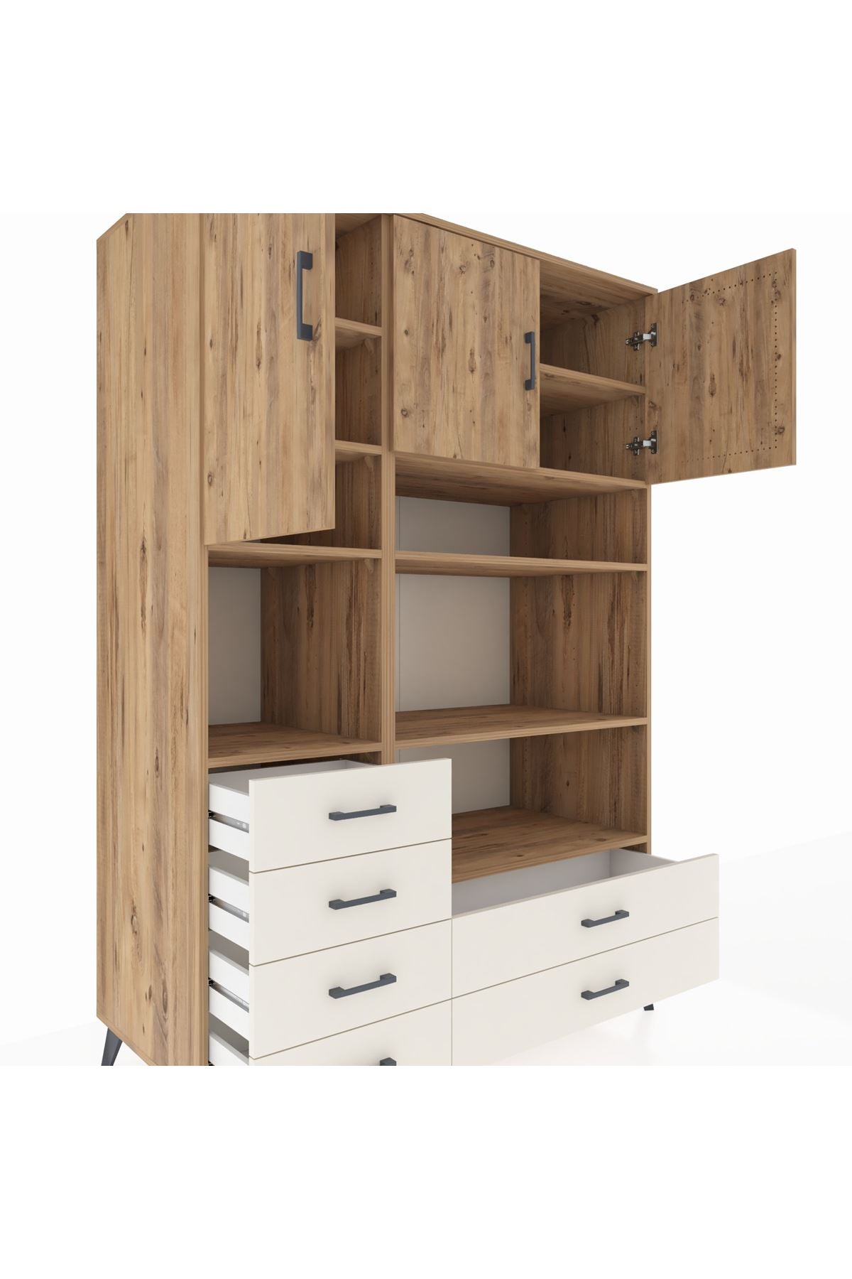 Kronos Dolap 9 Raflı 6 Çekmeceli 3 Kapaklı 132x59x195 Çam-Çam/Aytaşı