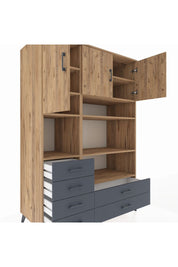 Kronos Dolap 9 Raflı 6 Çekmeceli 3 Kapaklı 132x59x195 Çam-Çam/Antrasit