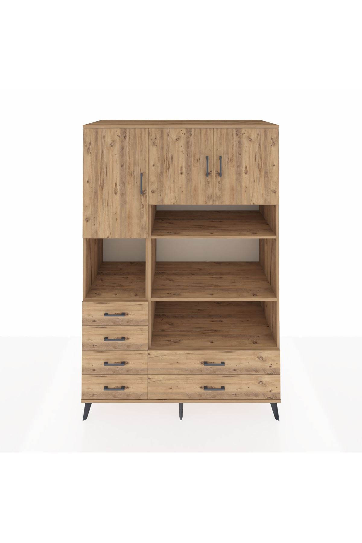 Kronos Dolap 9 Raflı 6 Çekmeceli 3 Kapaklı 132x59x195 Çam-Çam/Çam