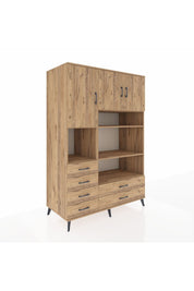 Kronos Dolap 9 Raflı 6 Çekmeceli 3 Kapaklı 132x59x195 Çam-Çam/Çam