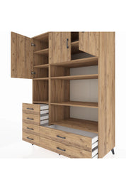 Kronos Dolap 9 Raflı 6 Çekmeceli 3 Kapaklı 132x59x195 Çam-Çam/Çam