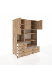 Kronos Dolap 9 Raflı 6 Çekmeceli 3 Kapaklı 132x59x195 Çam-Çam/Çam