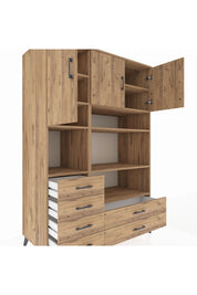 Kronos Dolap 9 Raflı 6 Çekmeceli 3 Kapaklı 132x59x195 Çam-Çam/Çam