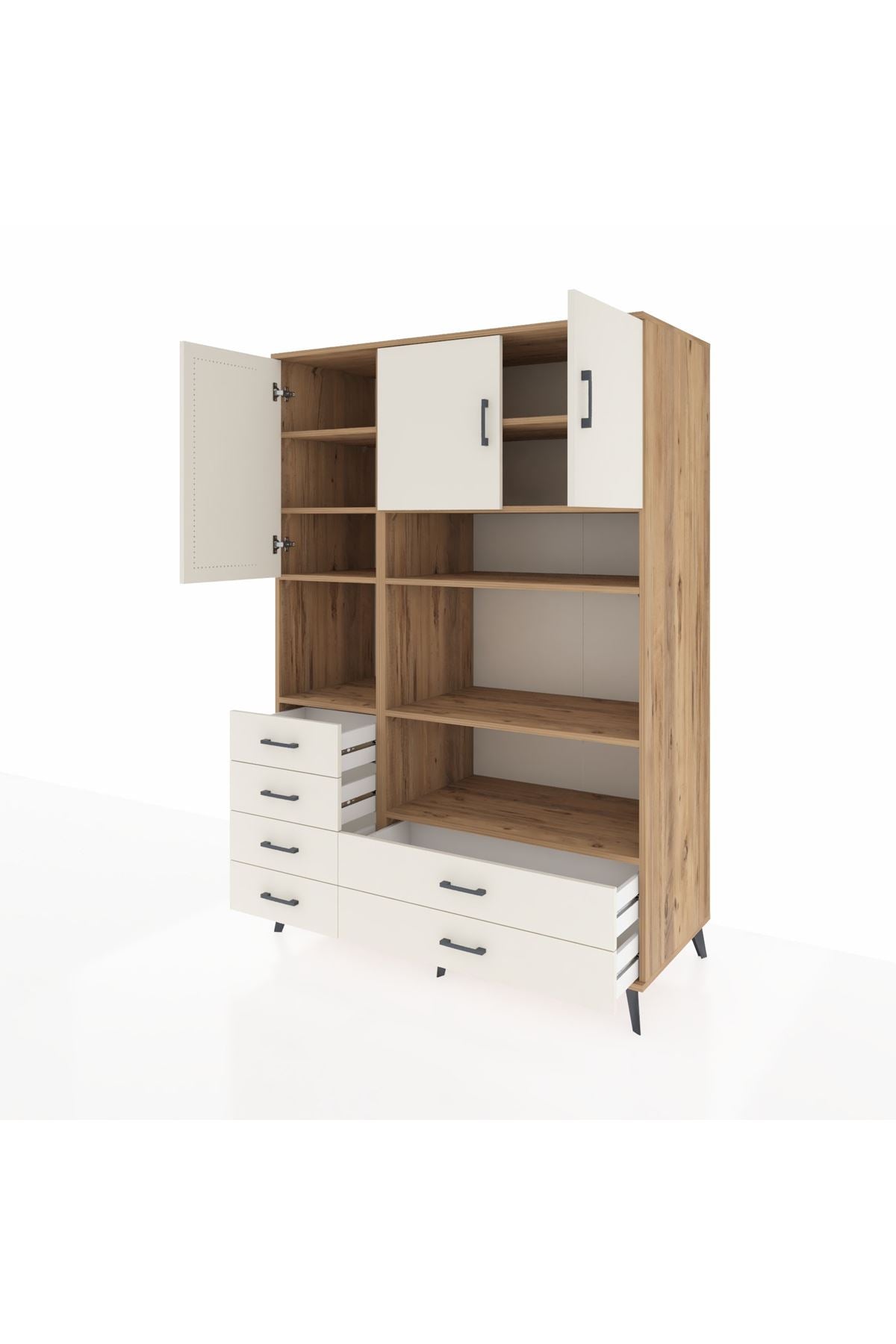 Kronos Dolap 9 Raflı 6 Çekmeceli 3 Kapaklı 132x59x195 Çam-Aytaşı/Aytaşı