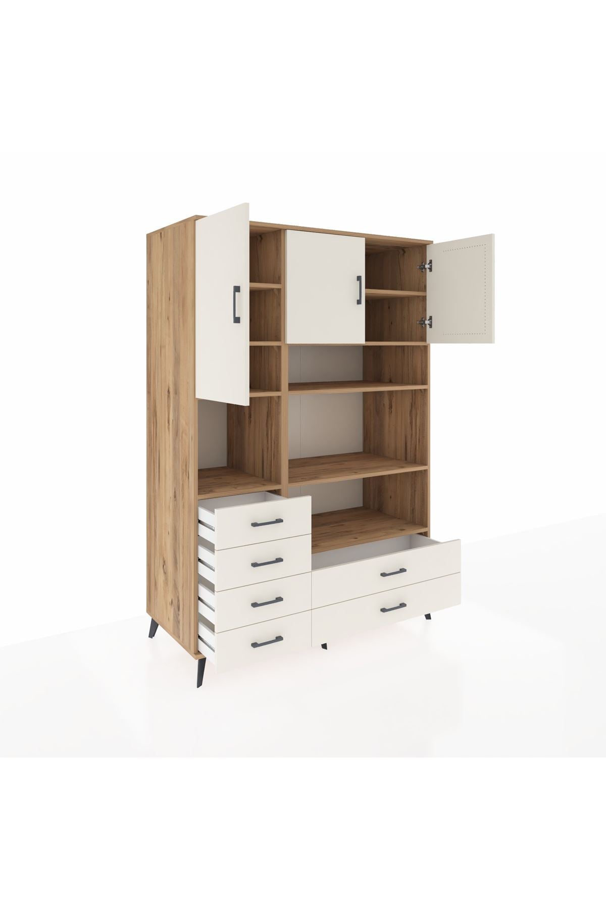 Kronos Dolap 9 Raflı 6 Çekmeceli 3 Kapaklı 132x59x195 Çam-Aytaşı/Aytaşı