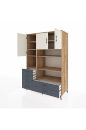 Kronos Dolap 9 Raflı 6 Çekmeceli 3 Kapaklı 132x59x195 Çam-Aytaşı/Antrasit