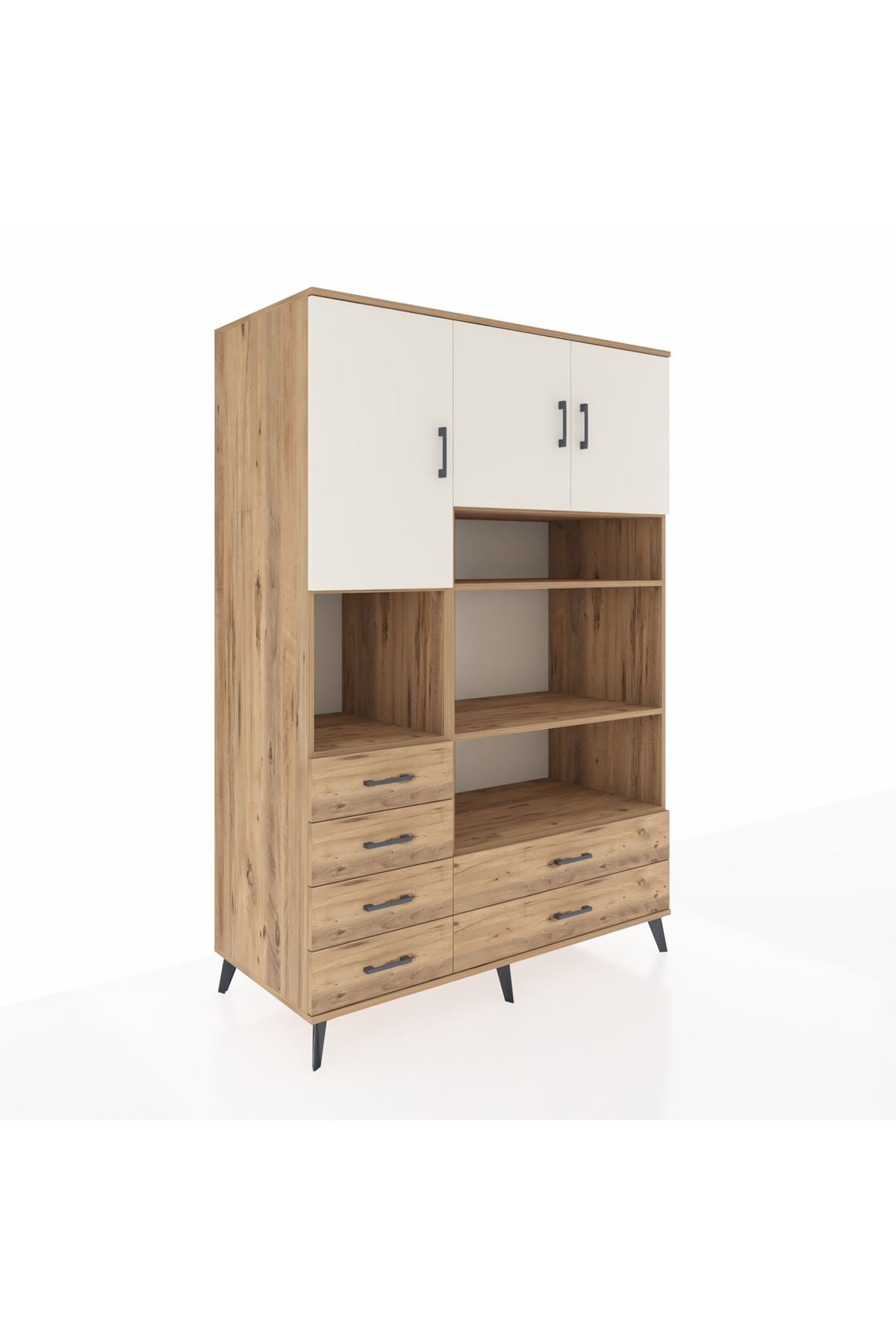 Kronos Dolap 9 Raflı 6 Çekmeceli 3 Kapaklı 132x59x195 Çam-Aytaşı/Çam