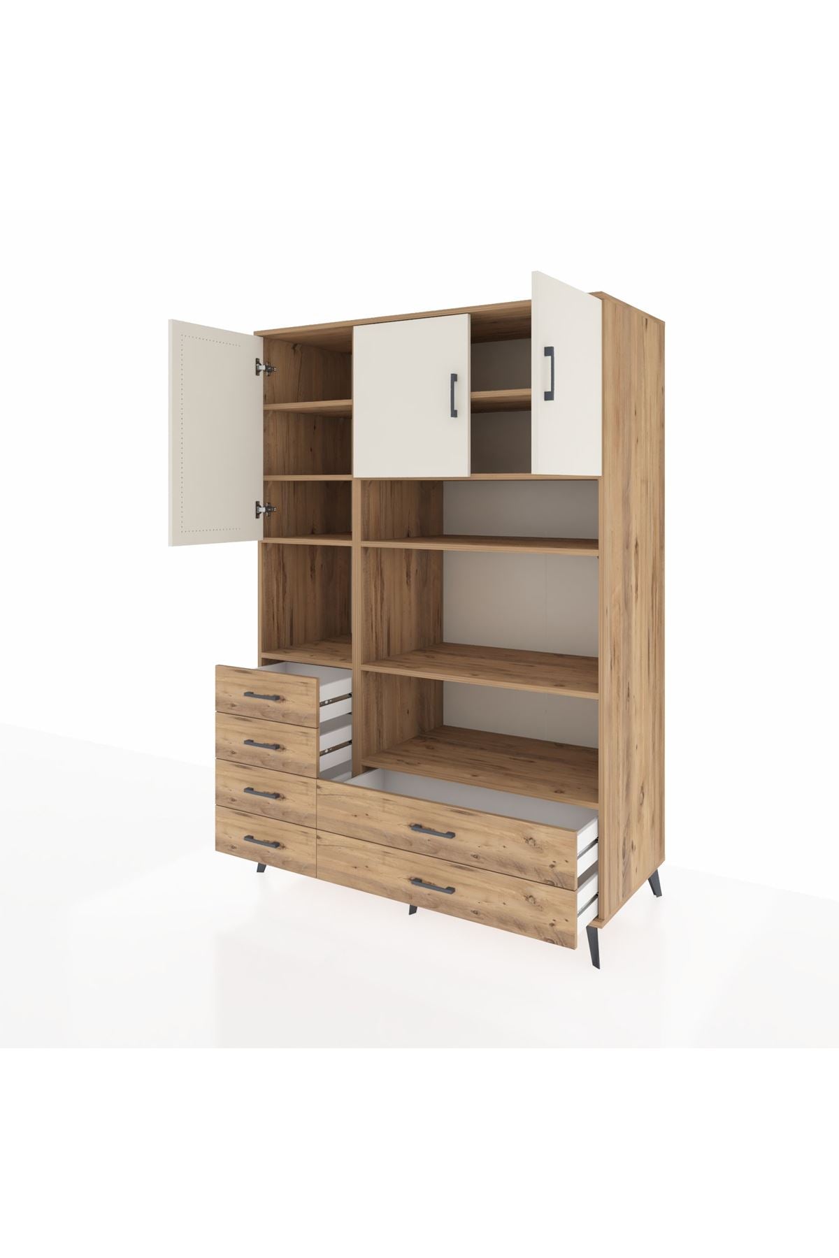 Kronos Dolap 9 Raflı 6 Çekmeceli 3 Kapaklı 132x59x195 Çam-Aytaşı/Çam