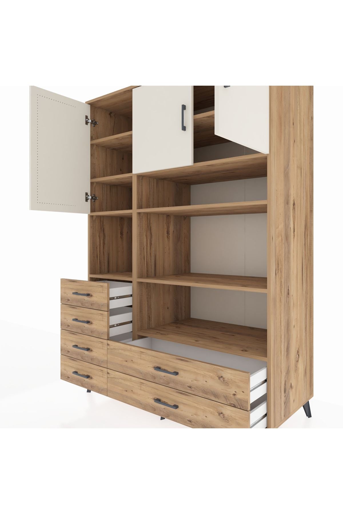 Kronos Dolap 9 Raflı 6 Çekmeceli 3 Kapaklı 132x59x195 Çam-Aytaşı/Çam