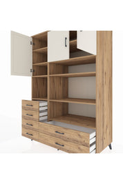 Kronos Dolap 9 Raflı 6 Çekmeceli 3 Kapaklı 132x59x195 Çam-Aytaşı/Çam