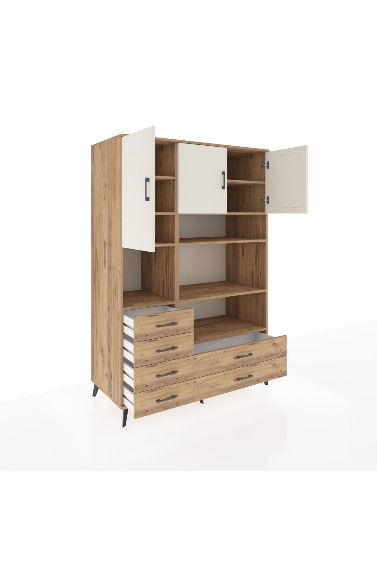 Kronos Dolap 9 Raflı 6 Çekmeceli 3 Kapaklı 132x59x195 Çam-Aytaşı/Çam