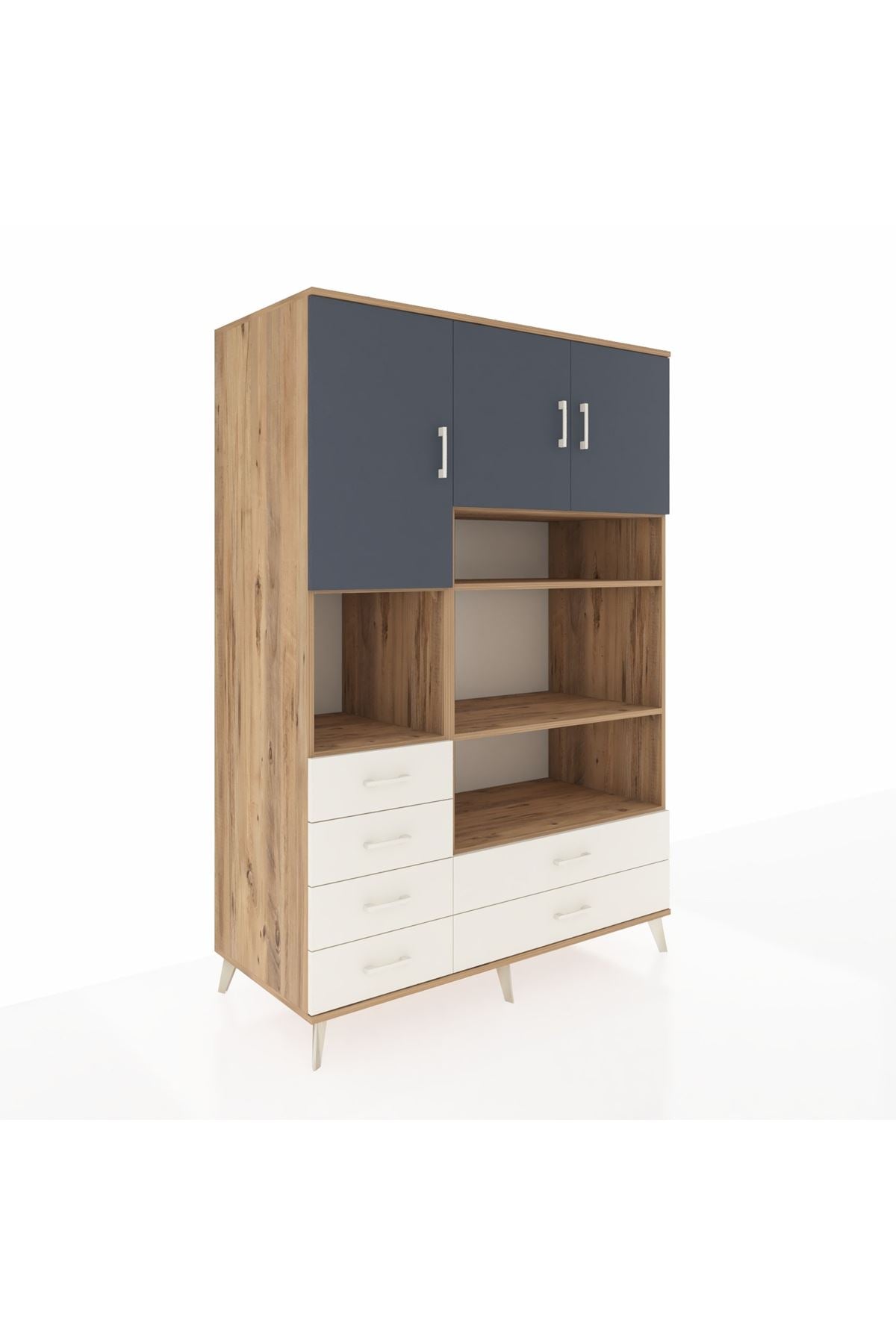 Kronos Dolap 9 Raflı 6 Çekmeceli 3 Kapaklı 132x59x195 Çam-Antrasit/Aytaşı