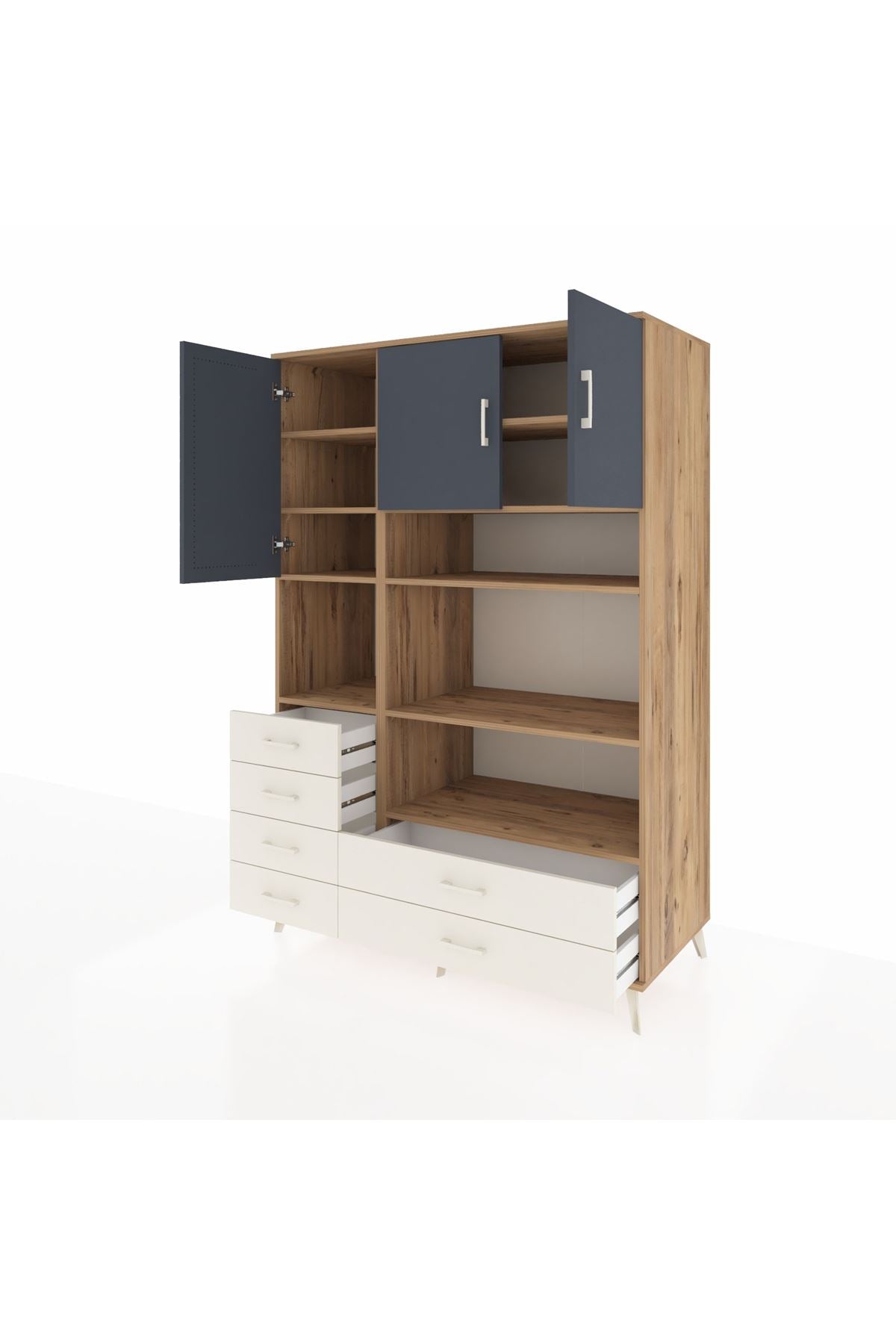 Kronos Dolap 9 Raflı 6 Çekmeceli 3 Kapaklı 132x59x195 Çam-Antrasit/Aytaşı