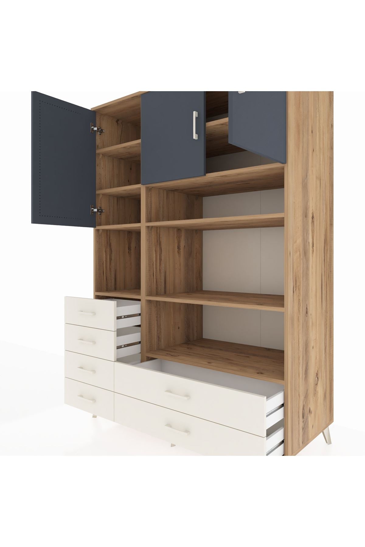 Kronos Dolap 9 Raflı 6 Çekmeceli 3 Kapaklı 132x59x195 Çam-Antrasit/Aytaşı