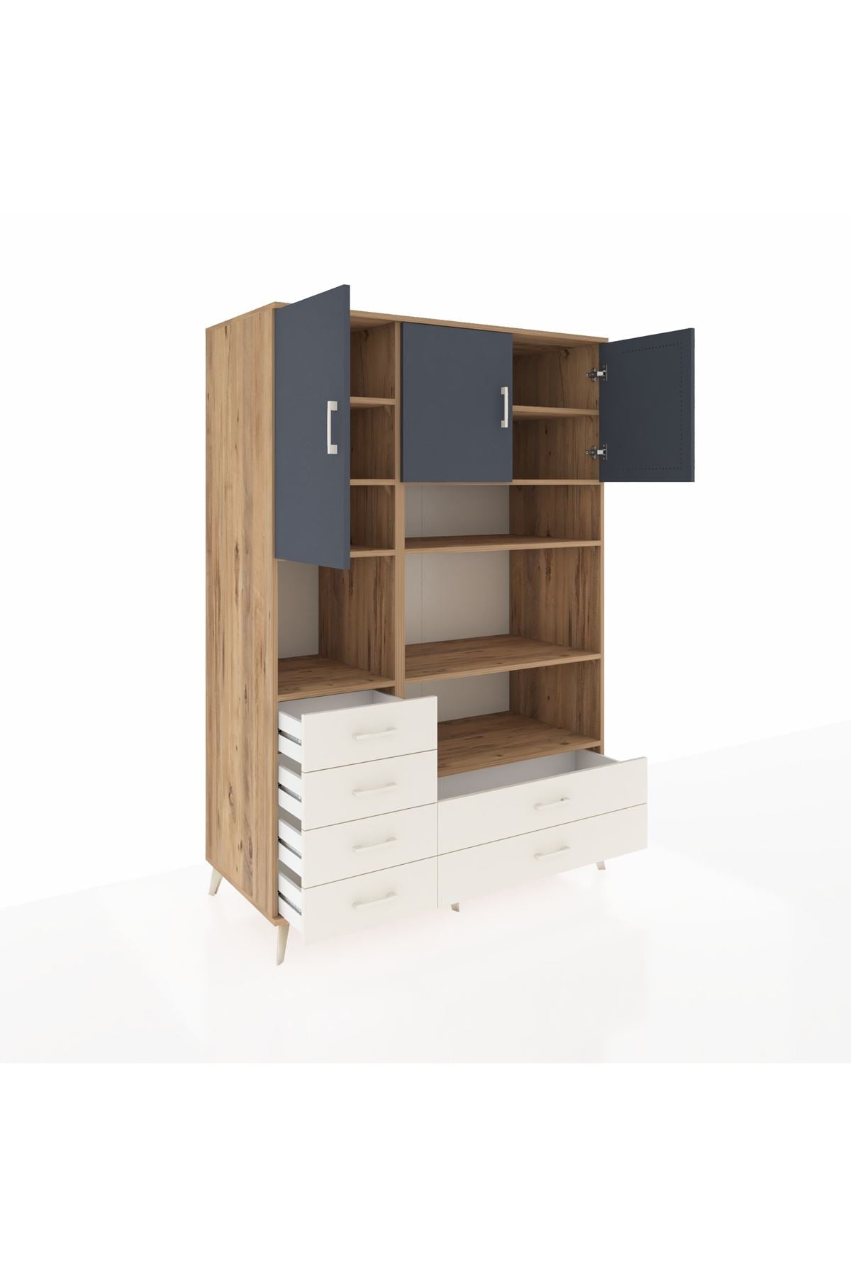 Kronos Dolap 9 Raflı 6 Çekmeceli 3 Kapaklı 132x59x195 Çam-Antrasit/Aytaşı