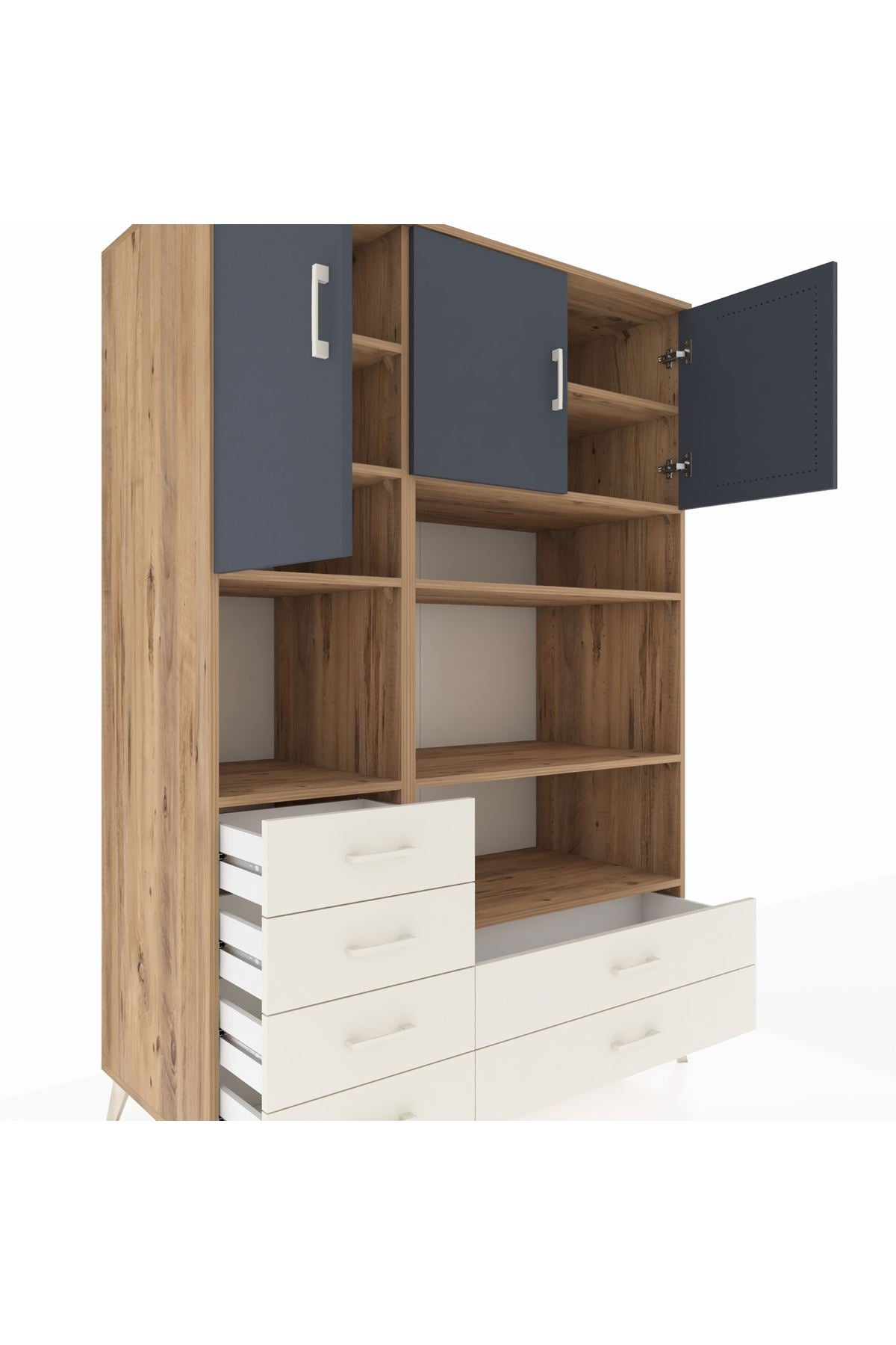 Kronos Dolap 9 Raflı 6 Çekmeceli 3 Kapaklı 132x59x195 Çam-Antrasit/Aytaşı