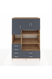 Kronos Dolap 9 Raflı 6 Çekmeceli 3 Kapaklı 132x59x195 Çam-Antrasit/Antrasit