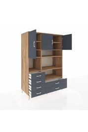 Kronos Dolap 9 Raflı 6 Çekmeceli 3 Kapaklı 132x59x195 Çam-Antrasit/Antrasit