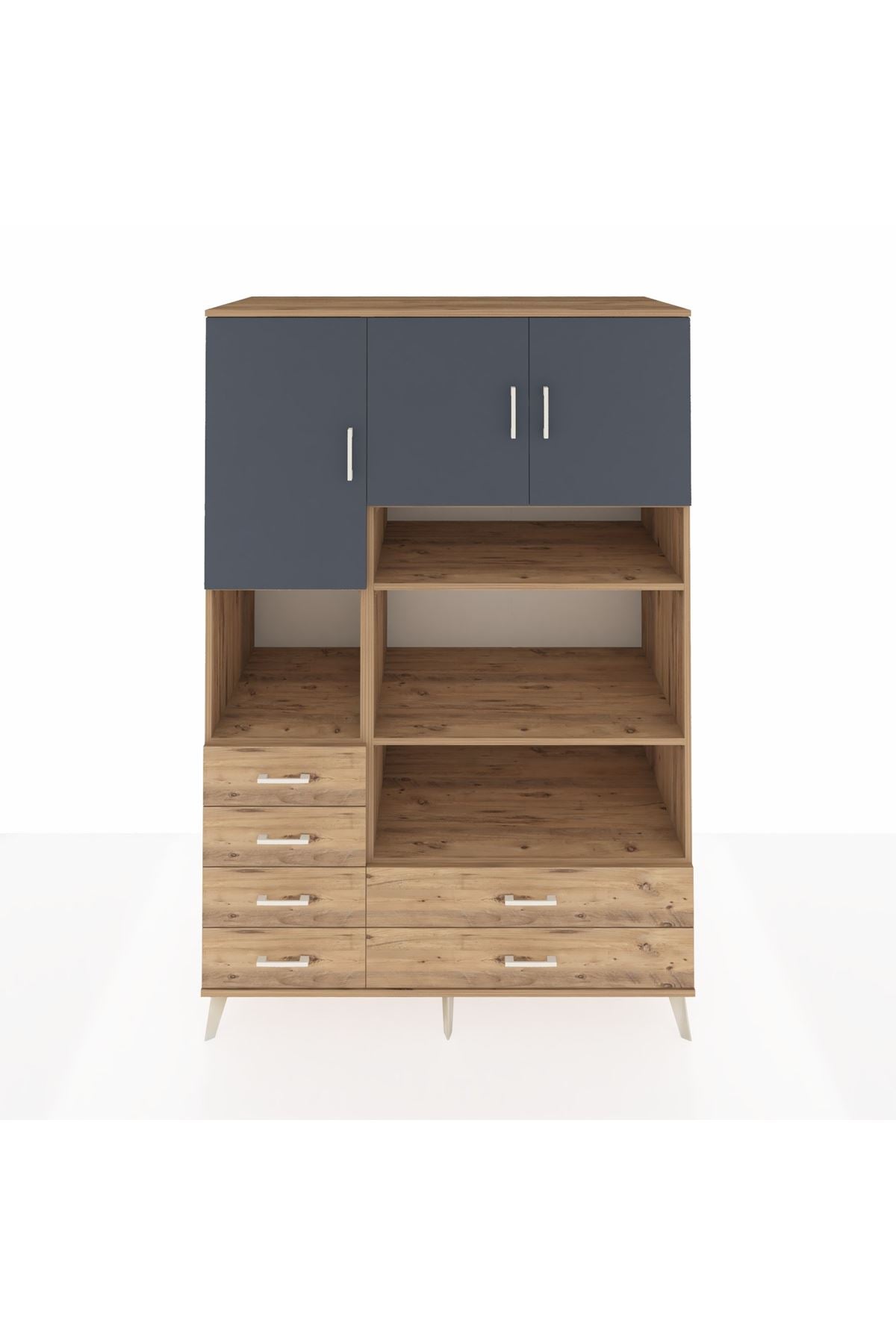 Kronos Dolap 9 Raflı 6 Çekmeceli 3 Kapaklı 132x59x195 Çam-Antrasit/Çam