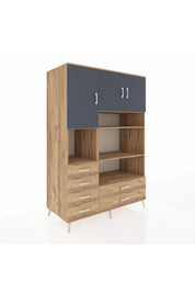 Kronos Dolap 9 Raflı 6 Çekmeceli 3 Kapaklı 132x59x195 Çam-Antrasit/Çam