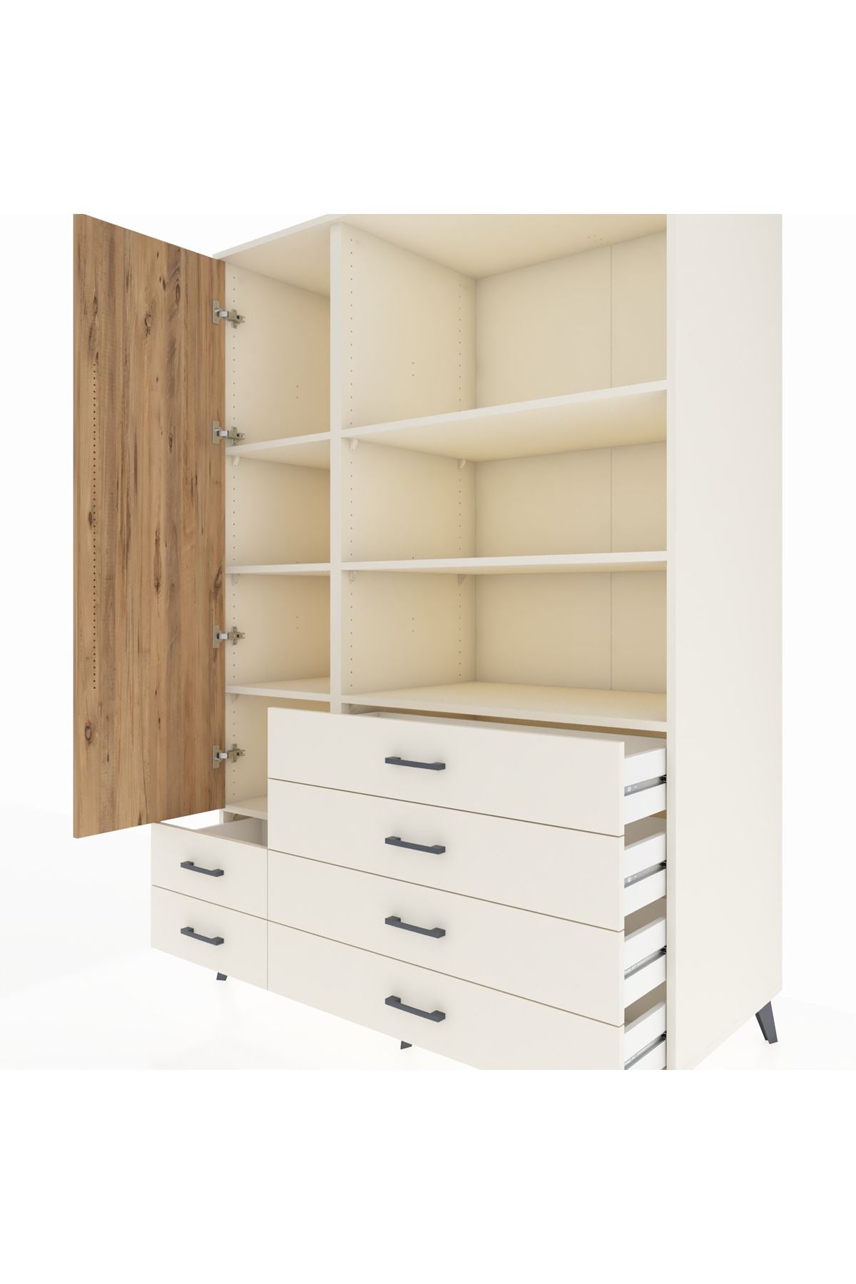 Kronos Dolap 7 Raflı 6 Çekmeceli Tek Kapaklı 132x59x195 Aytaşı-Çam/Aytaşı