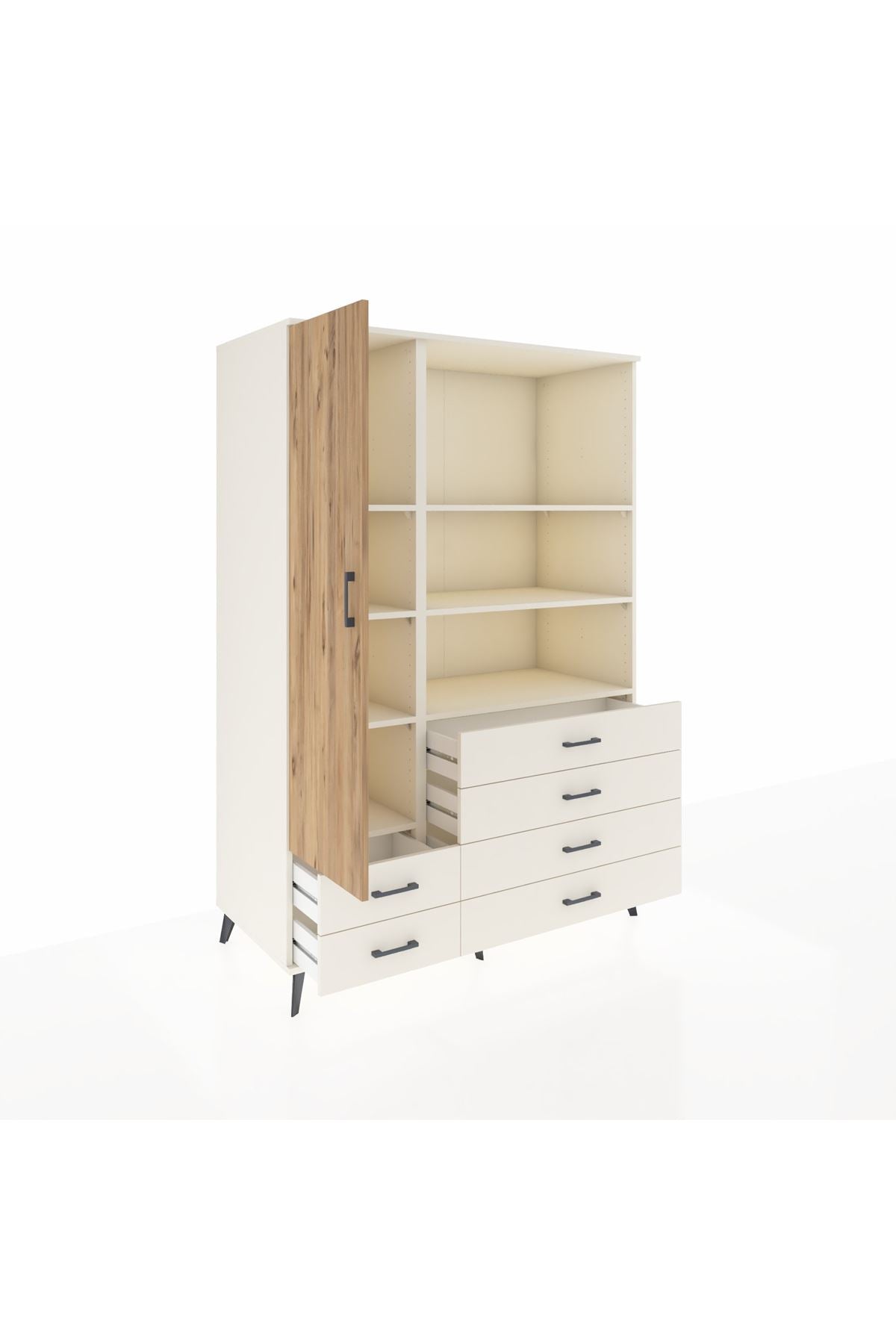 Kronos Dolap 7 Raflı 6 Çekmeceli Tek Kapaklı 132x59x195 Aytaşı-Çam/Aytaşı