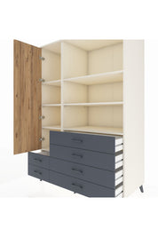 Kronos Dolap 7 Raflı 6 Çekmeceli Tek Kapaklı 132x59x195 Aytaşı-Çam/Antrasit