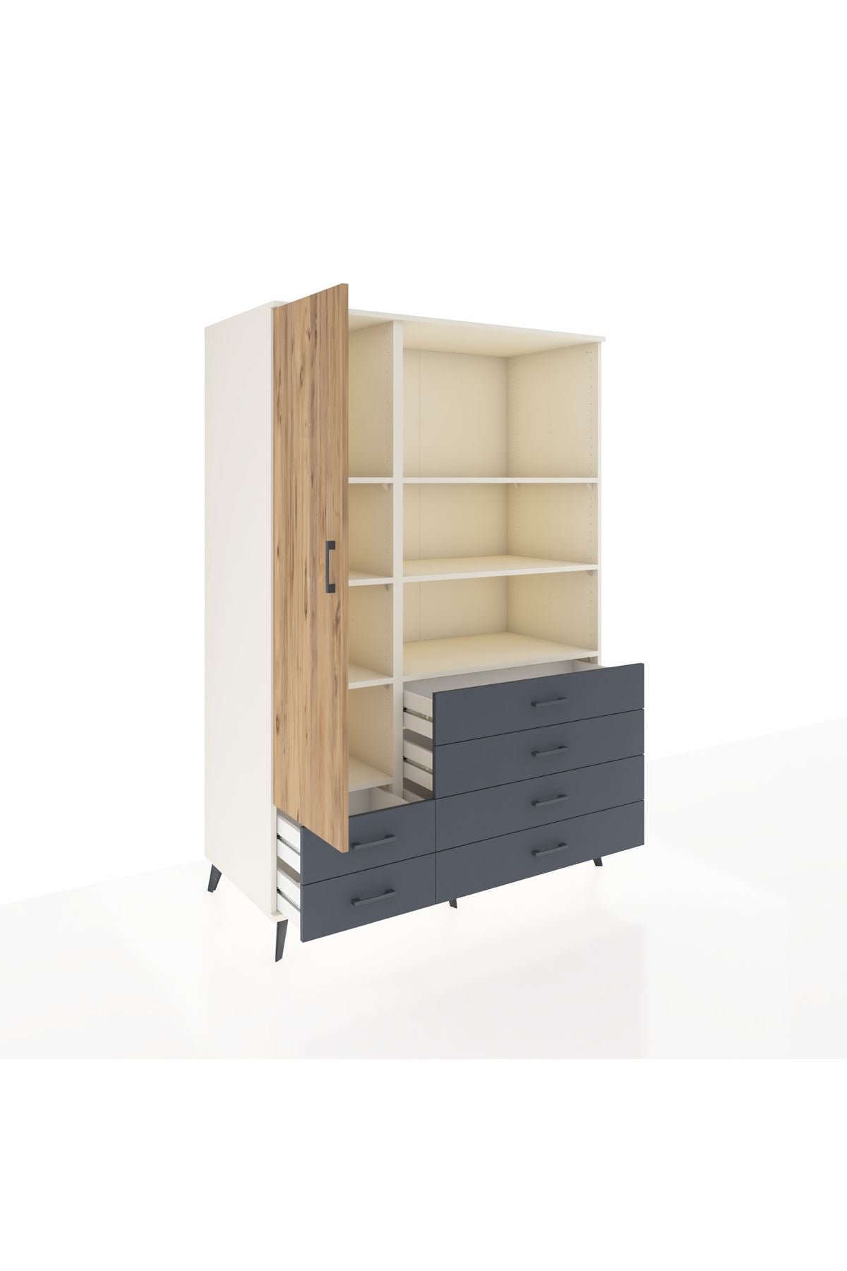 Kronos Dolap 7 Raflı 6 Çekmeceli Tek Kapaklı 132x59x195 Aytaşı-Çam/Antrasit